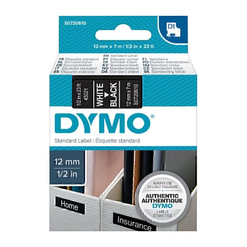 Picture of D1 Wht on Black 12mmx7m Tape