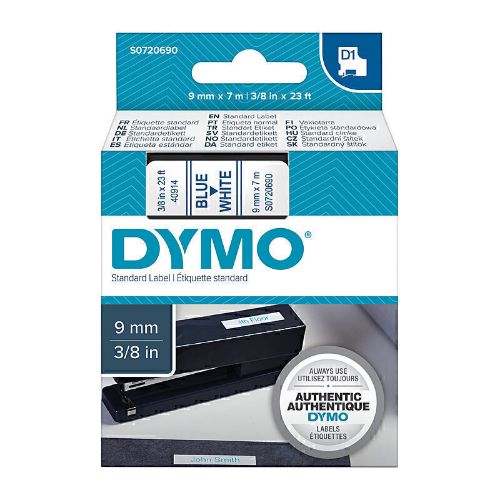 Picture of D1 Blue on Wht 9mm x7m Tape